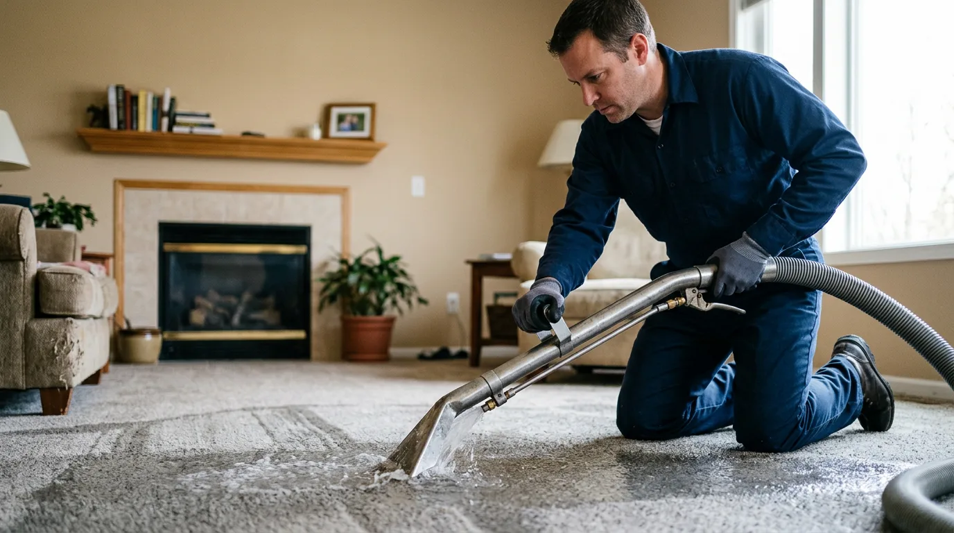 Water damage restoration technician working near East Greenwich, RI